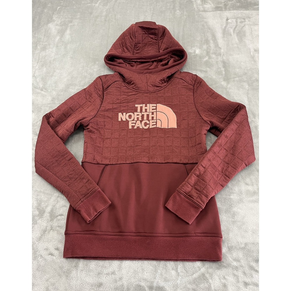 The North Face Hoodie Women S/P Burgundy Fleece High Neck Lined Kangaroo Pocket
